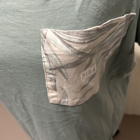 Pink women’s v-neck tee shirt in sage green - Picture 2 of 4